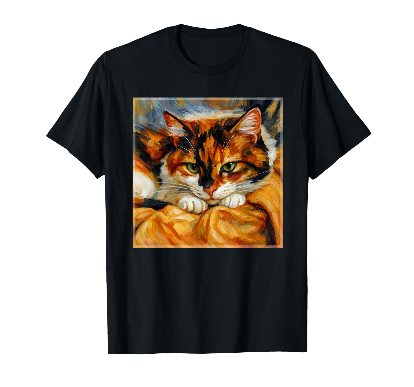Cozy Calico Cat Mom Dad Impressionistic Romantic Painterly T-Shirt