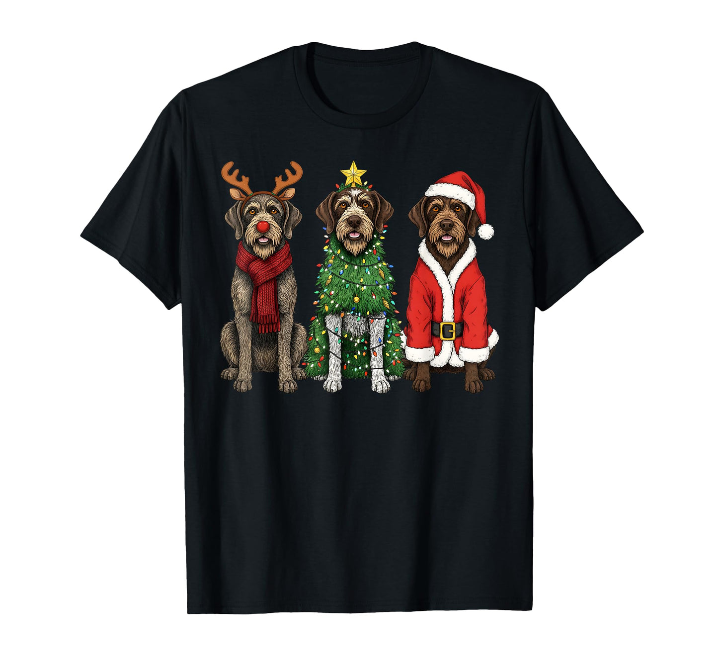 Retro Christmas Wirehaired Pointing Griffon Santa Reindeer T-Shirt