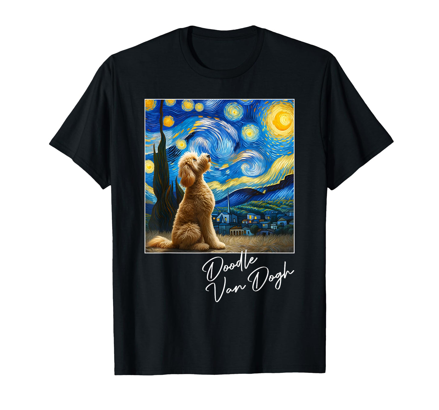 Van Gogh Starry Night Goldendoodle Dog Art Golden Doodle Dog T-Shirt