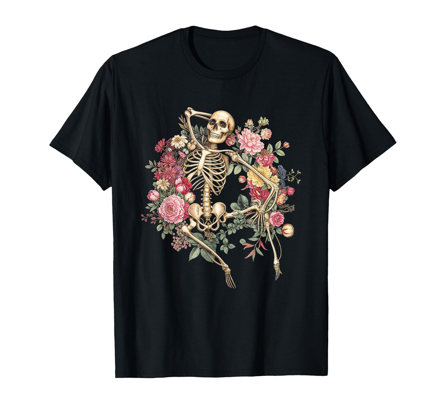 Floral Skeleton Vintage Goth Halloween Costume T-Shirt