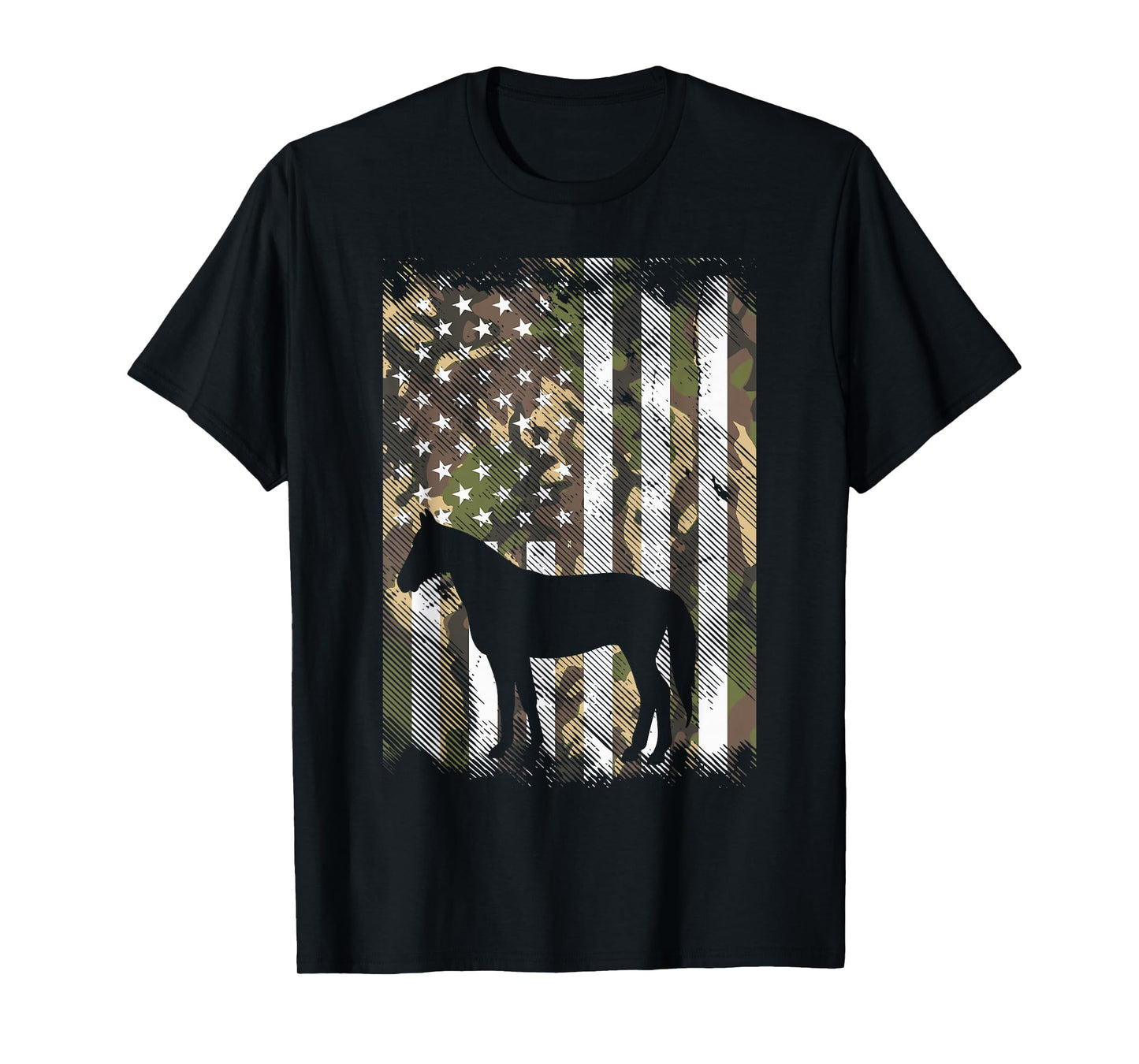 Camo American Flag Horse Vintage Riding Patriotic Equestrian T-Shirt