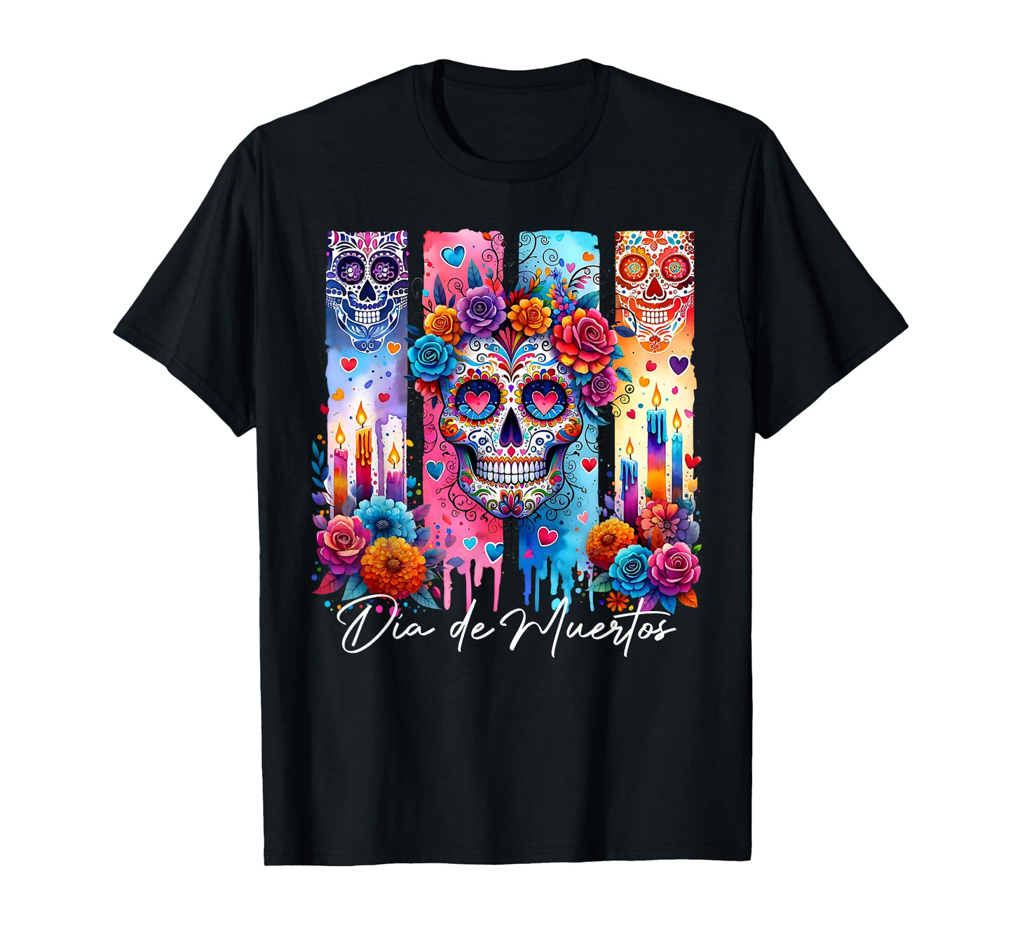 Rose Flower Skull Day Of The Dead Dia De Los Muertos Catrina T-Shirt