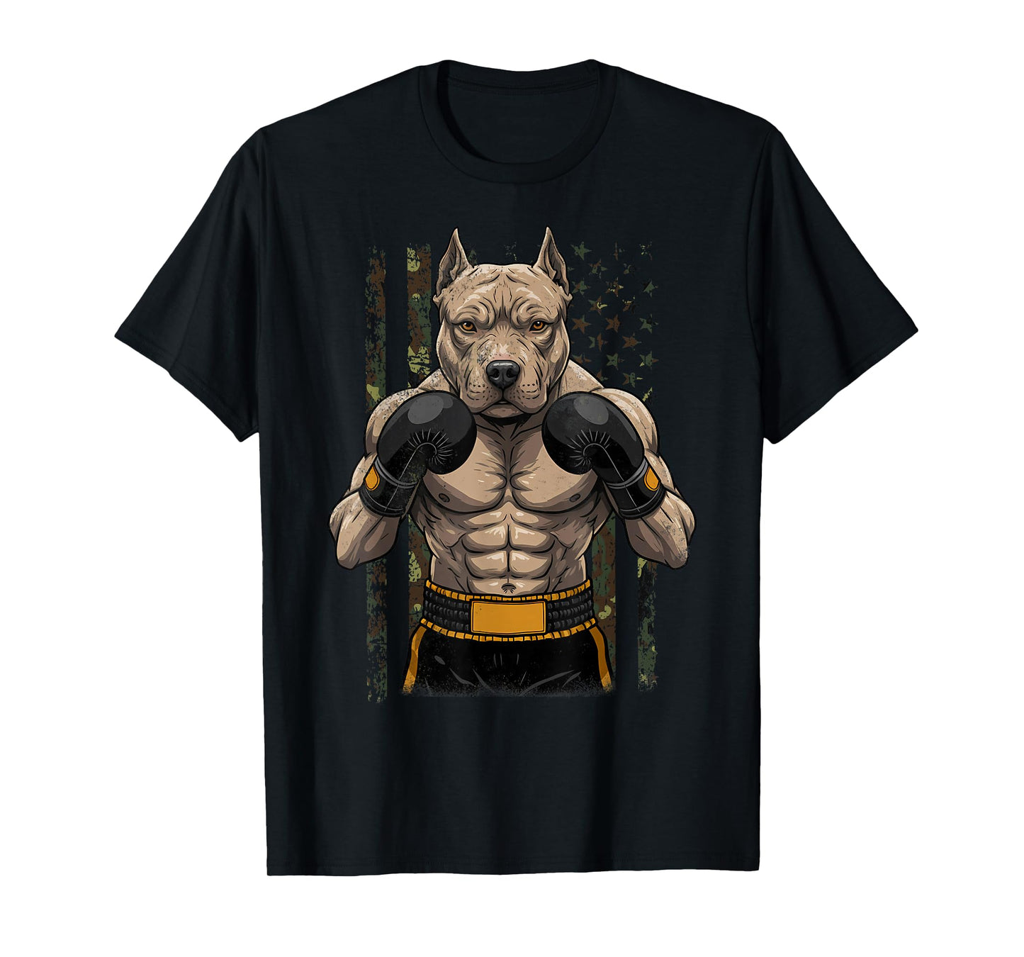 Vintage Style Boxing Camouflage USA Pit Bull Funny Dog boxer T-Shirt