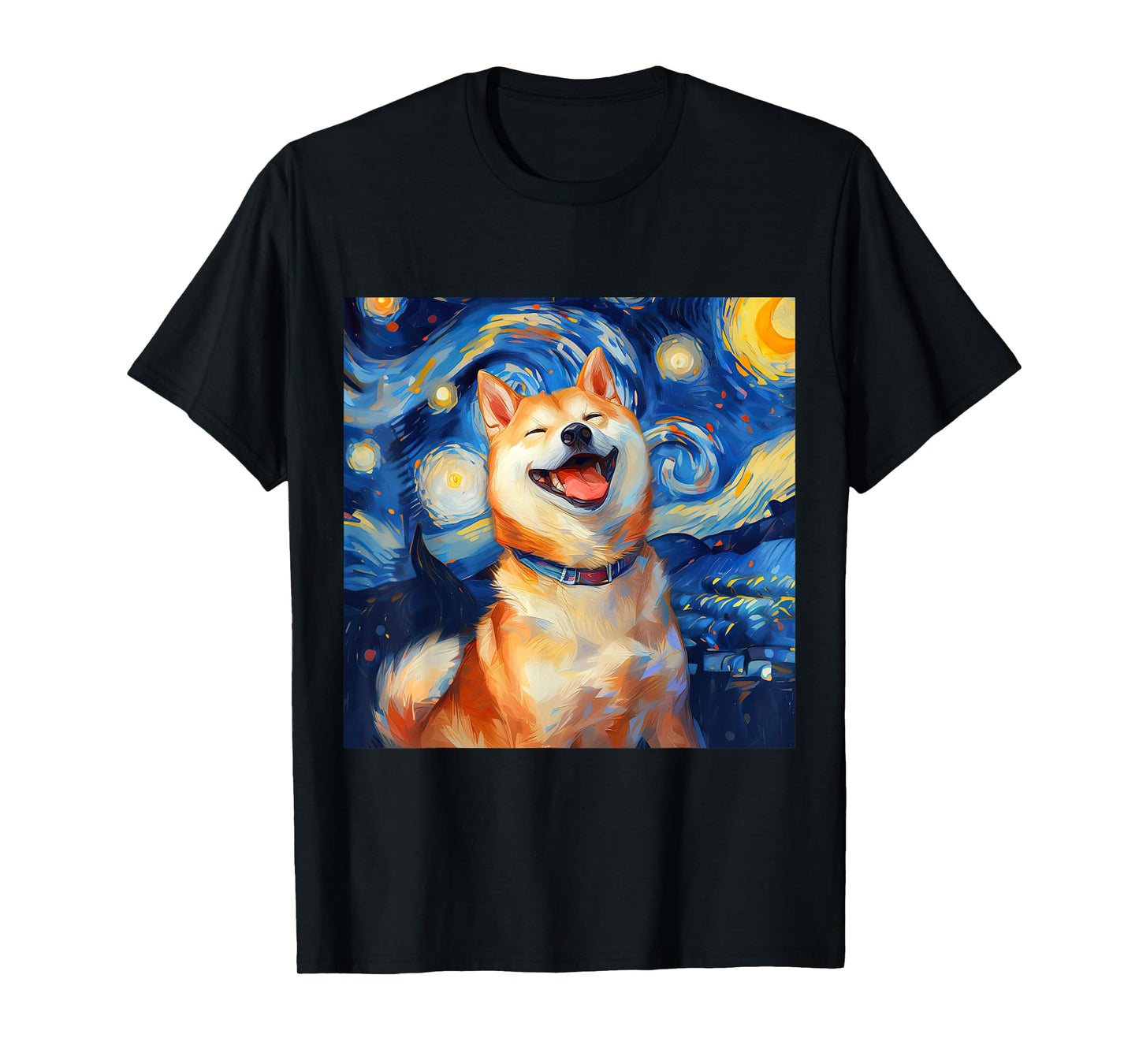 Cute Shiba Inu Dog Starry Night Vincent Van Gogh Painting T-Shirt