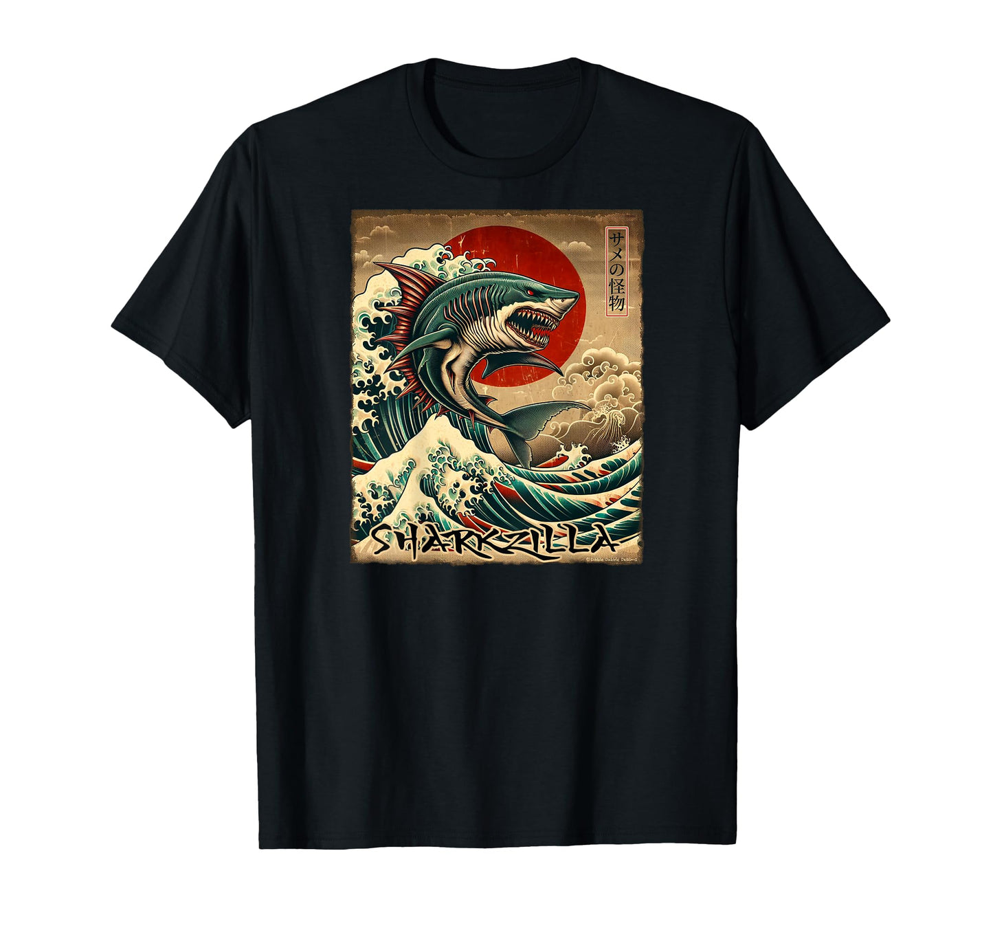 On Back Shark Kaiju Japanese Vintage Sharkzilla Great Wave T-Shirt