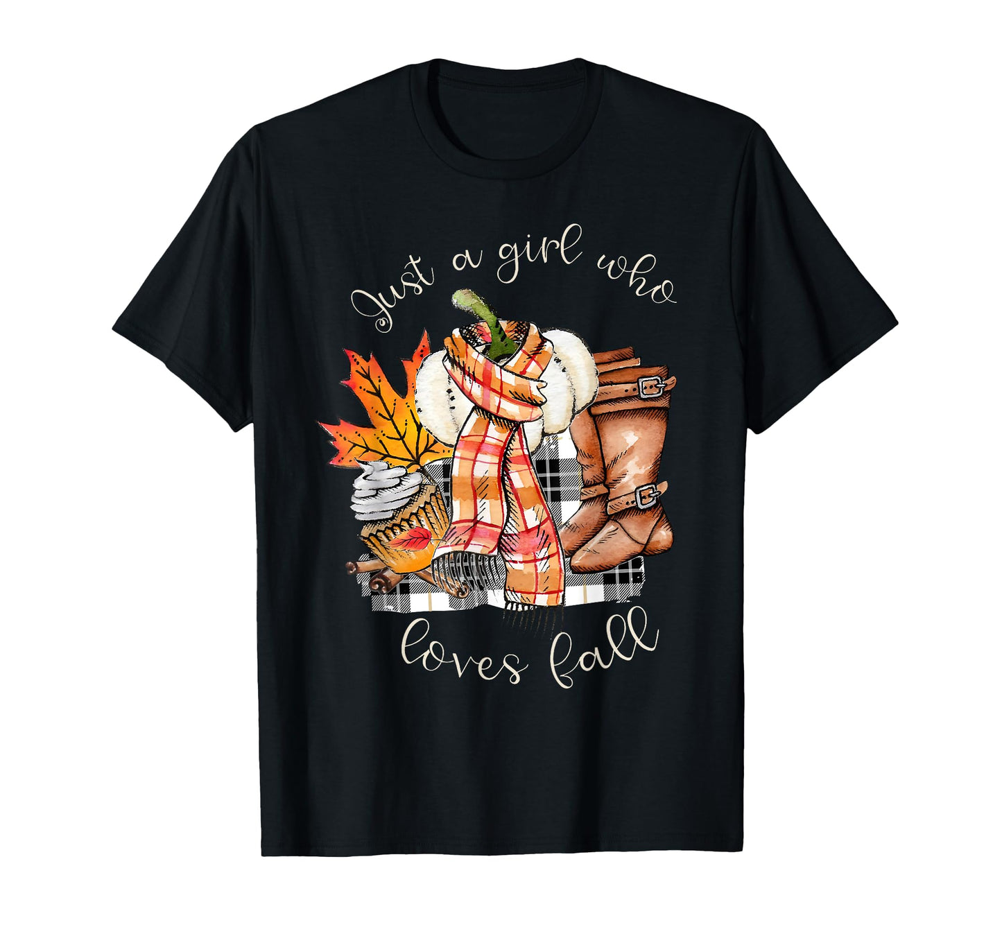 Just A Girl Who Loves Fall Pumpkin Sweater Autumn Leaves T-Shirt