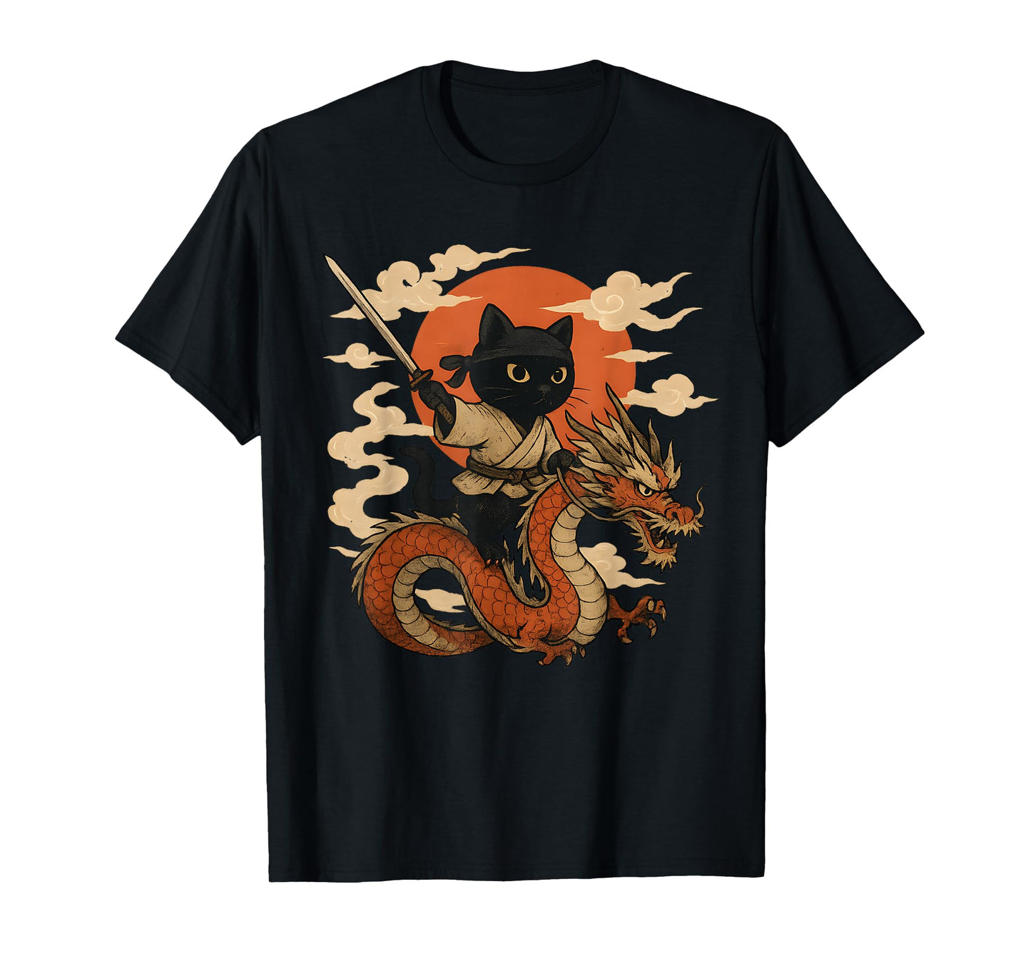 Vintage Japanese Samurai Cat Ninja dragon Kawaii anime lover T-Shirt