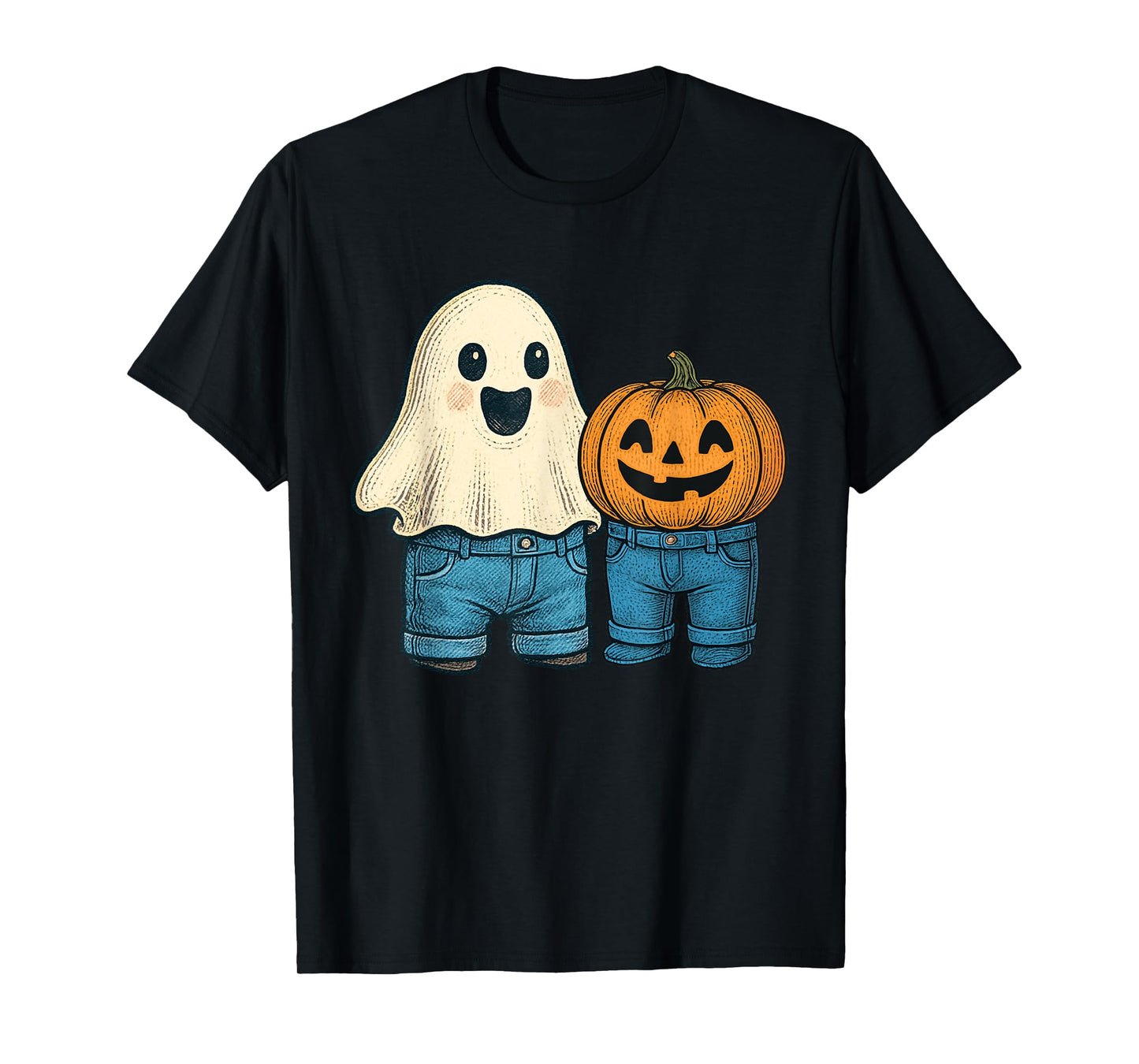 Halloween Shirt Funny Cute Ghost Pumpkin Denim Jeans Graphic T-Shirt