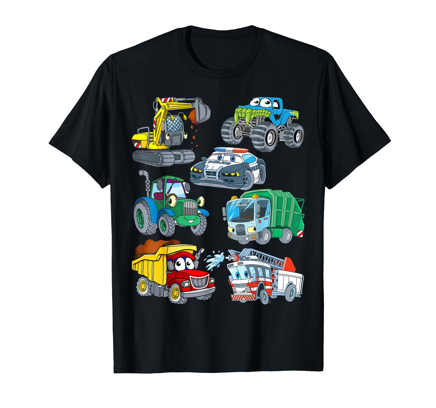 Excavator Fire Engine Police Car Monster Truck for Boys T-Shirt