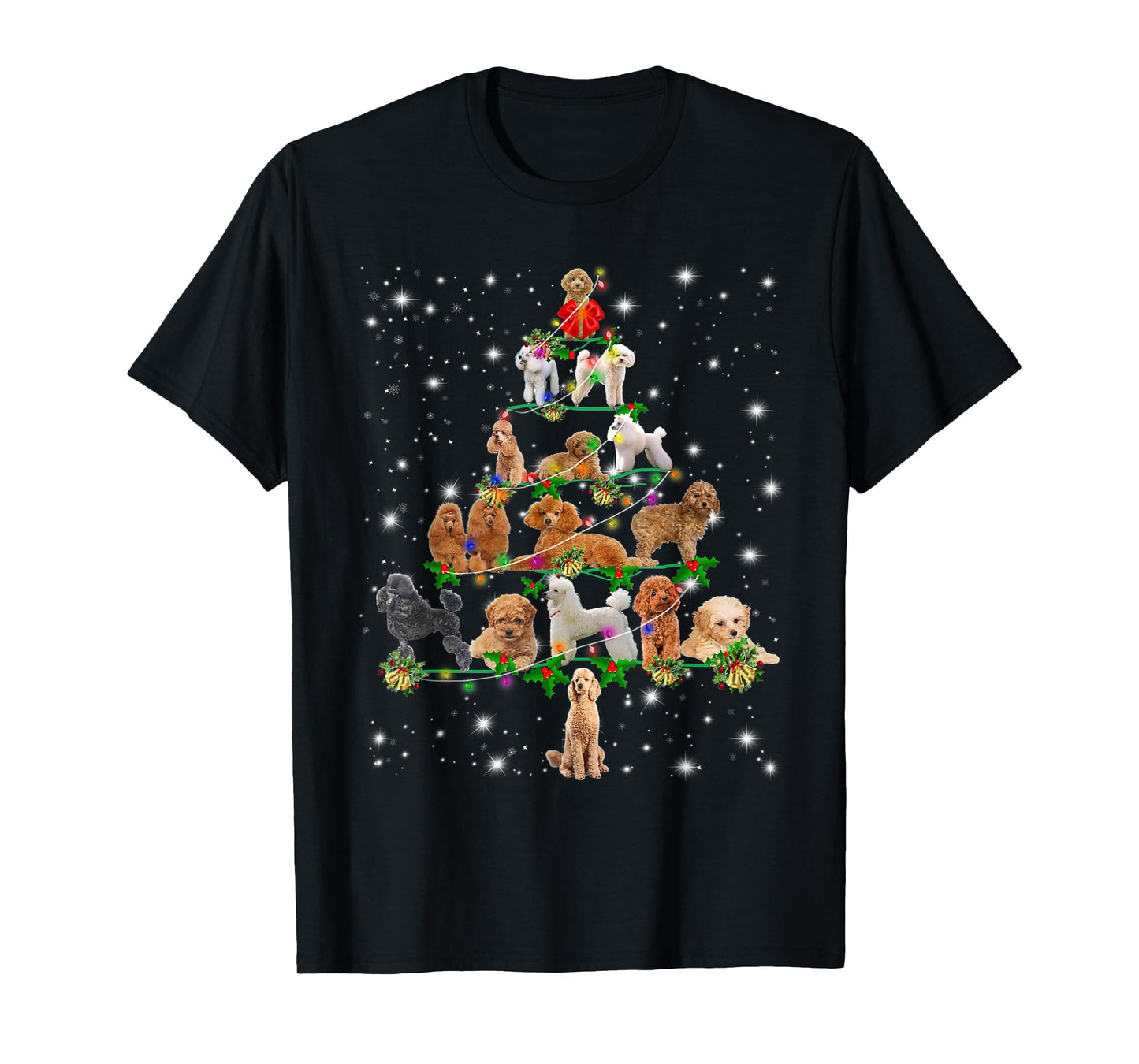 Poodle Christmas Tree Lights Funny Lover Dog Pajamas T-Shirt