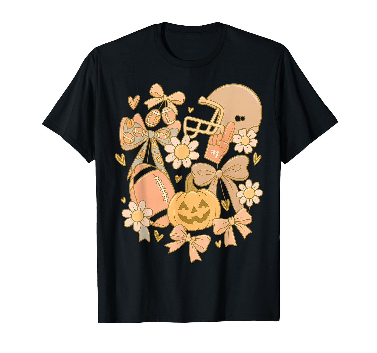 Retro Football Coquette Pumpkin Floral Thanksgiving Fall T-Shirt