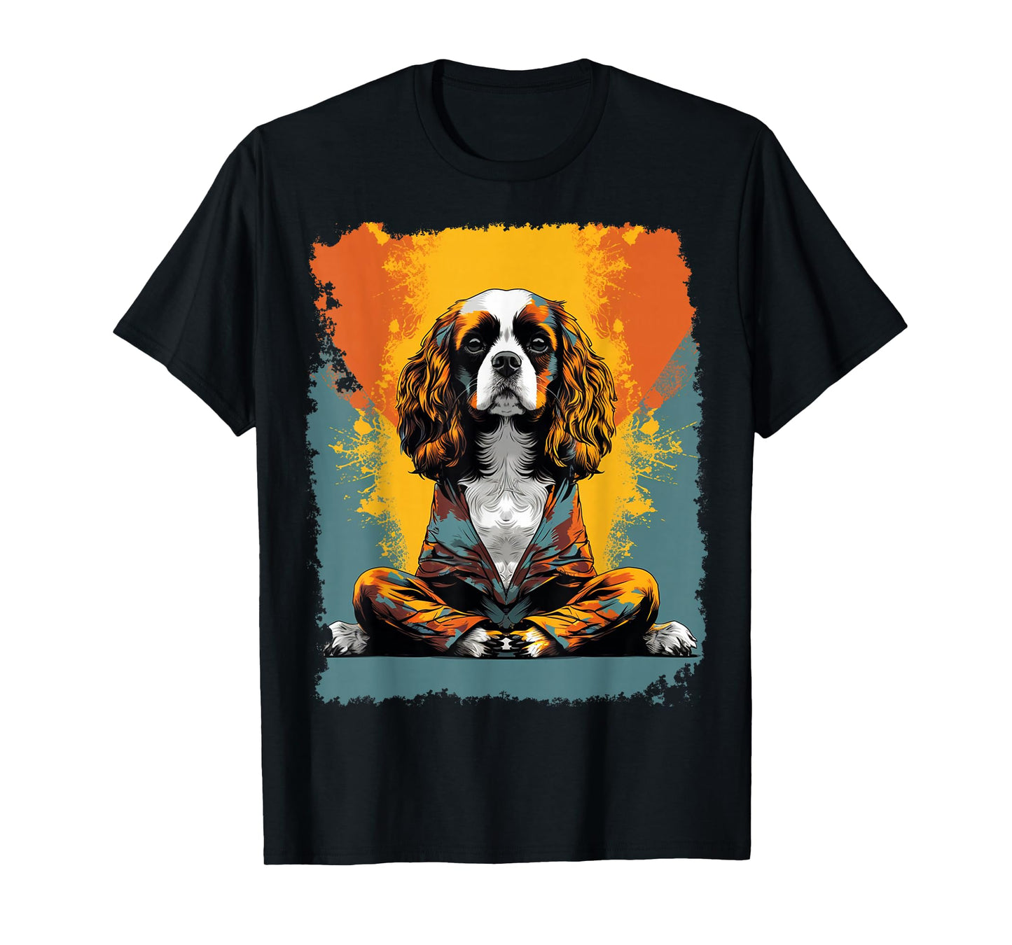 Pop Art Dog Yoga Meditation Cavalier King Charles Spaniel T-Shirt