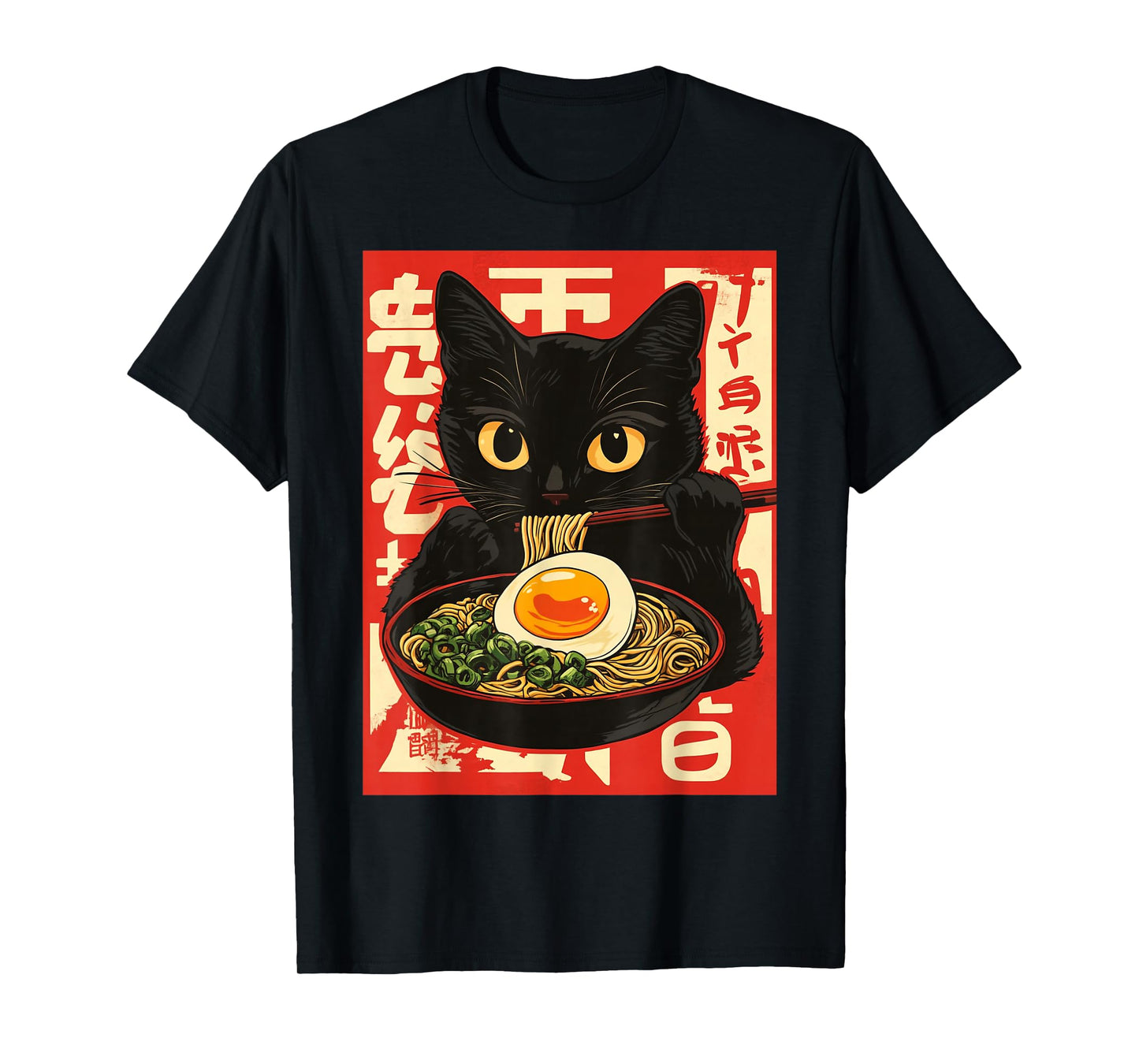 Kawaii Cat Eating Ramen Noodle Anime Retro Japanese T-Shirt
