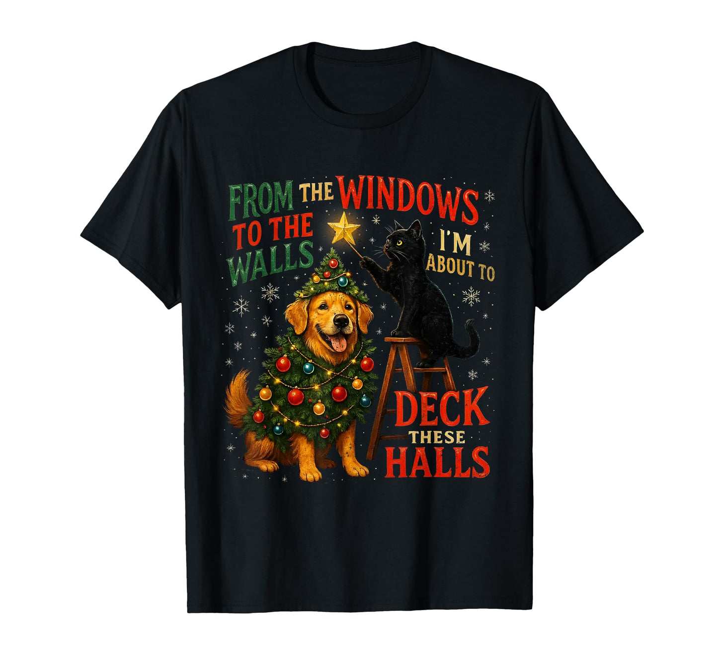 from The Windows to Walls Deck These Halls Pet Xmas T-Shirt
