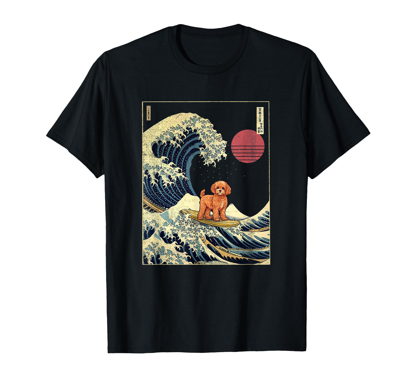 Cavapoo Japanese Kanagawa Wave Funny Surf Dog T-Shirt
