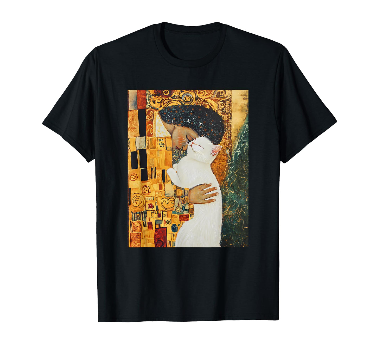 Klimt’s The Kiss Cat Lover Parody Graphic Tee Klimt Style T-Shirt for Men Women