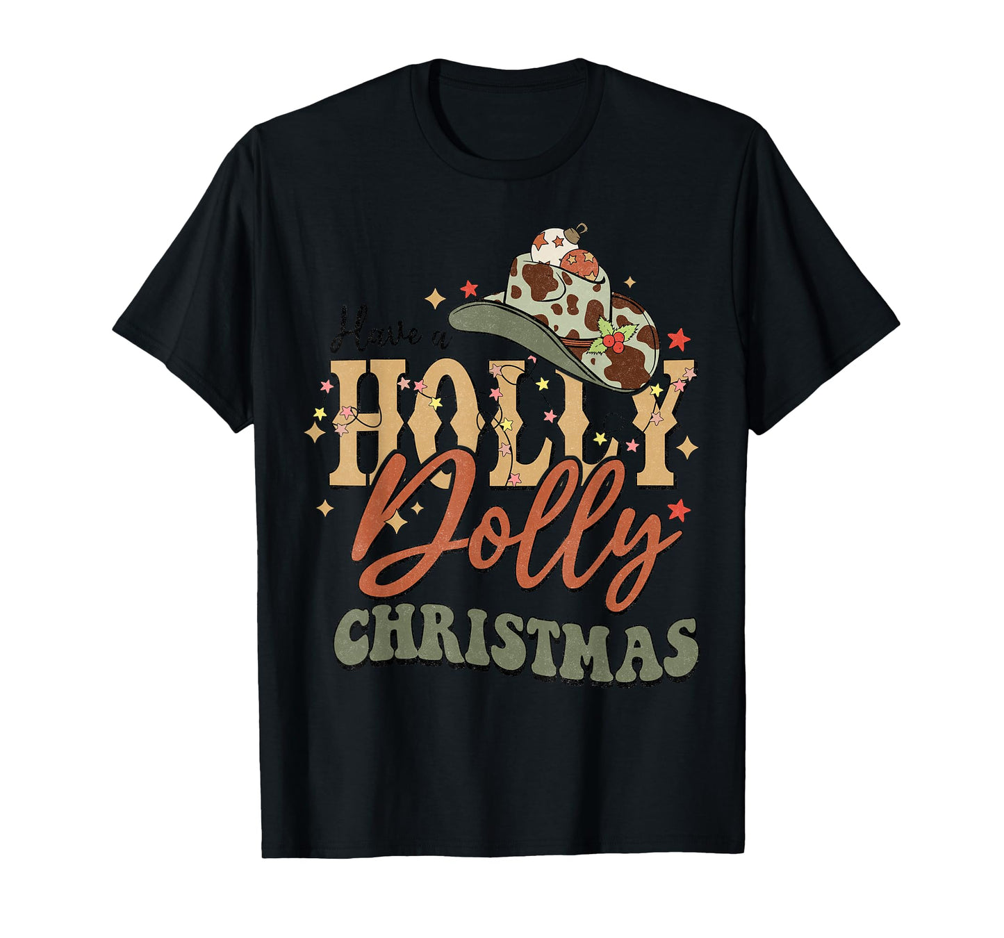 Vintage Western Christmas Howdy Xmas Cowboy Hat Retro Jolly T-Shirt