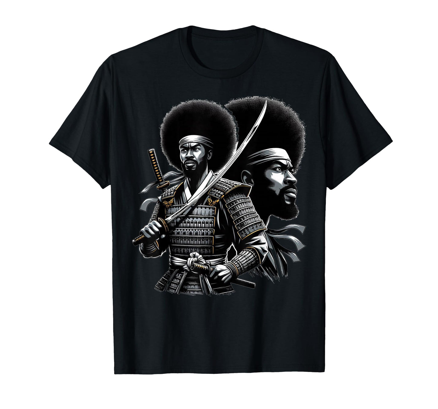 Afro American Samurai Anime Cartoon Japanese Bushido Warrior T-Shirt