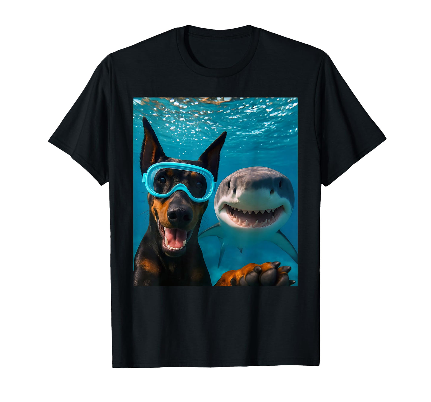 Funny Doberman Pinscher Dog Selfie with Shark Ocean Lovers T-Shirt
