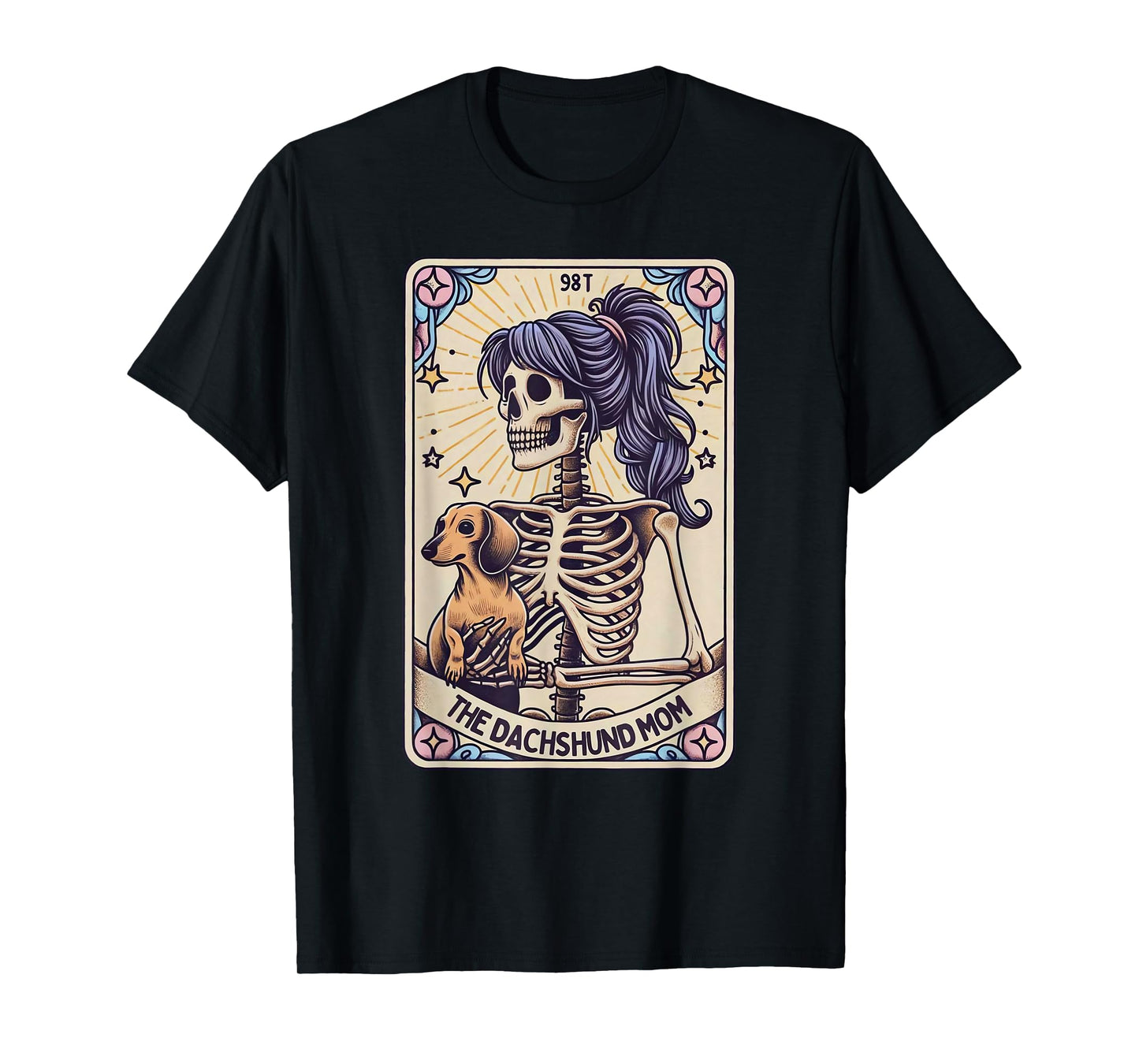Retro Funny The Dachshund Mom Tarot Card Skeleton Halloween T-Shirt