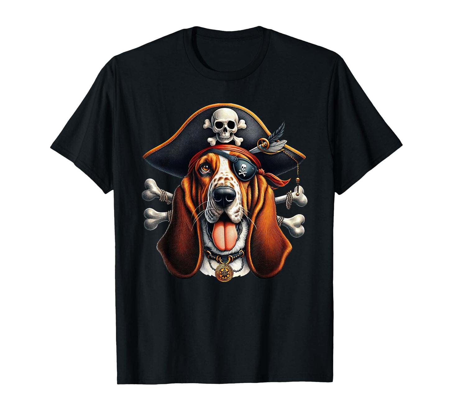 Basset Hound Pirate Crossbones Halloween Mens Womens Kids T-Shirt