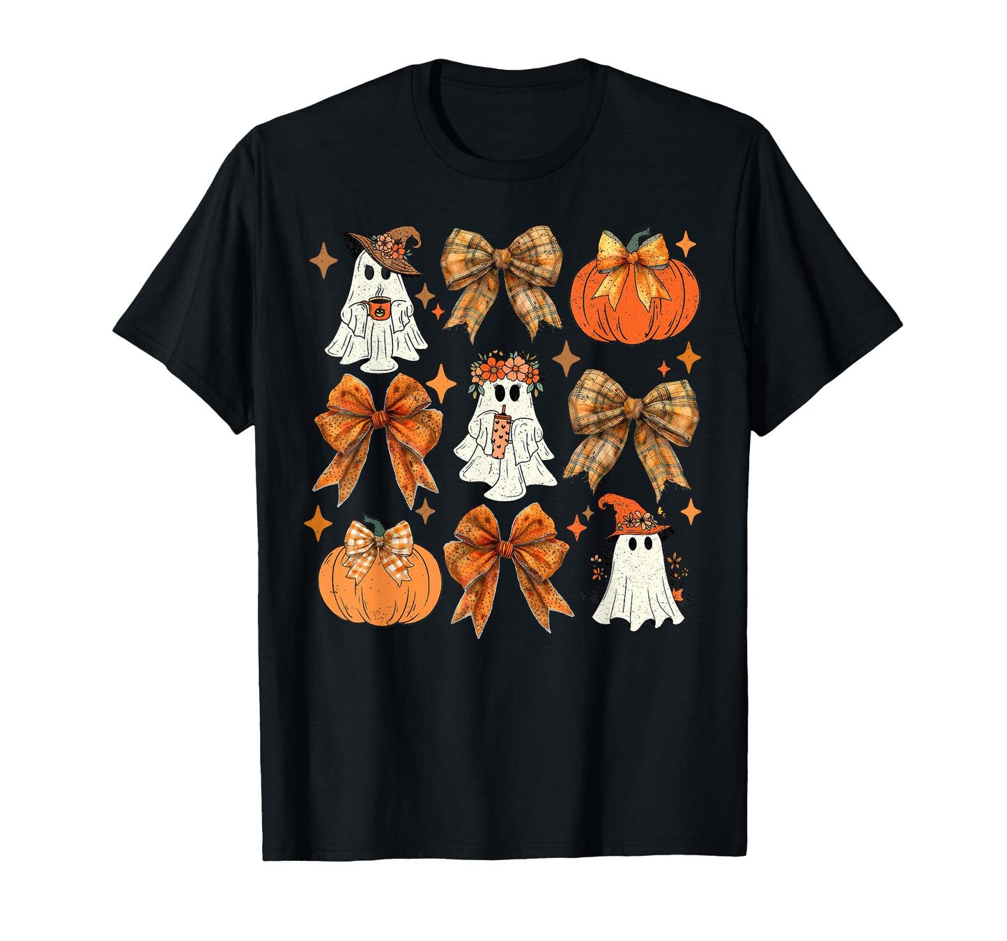 Funny Halloween Fall Coquette Bow Pumpkin Cute Ghost Costume T-Shirt