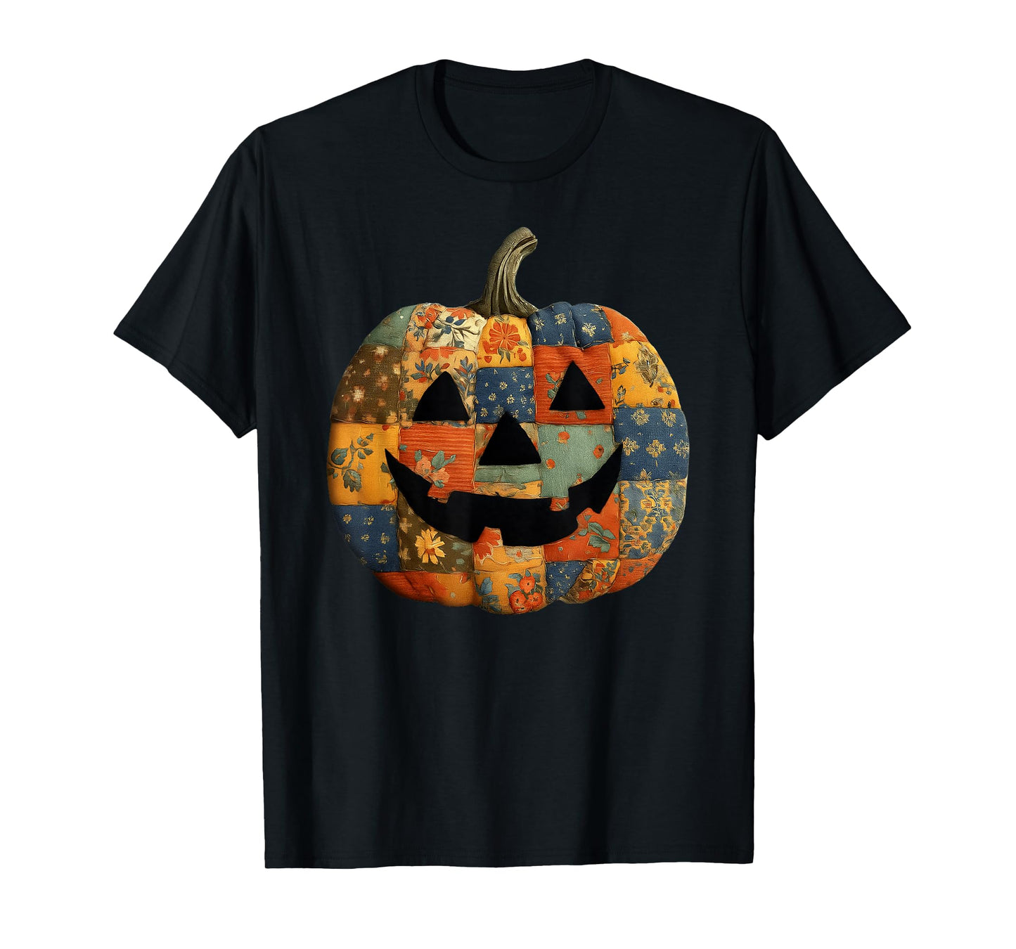 Vintage Patchwork Pumpkin Quilted Halloween Fall Aesthetic T-Shirt