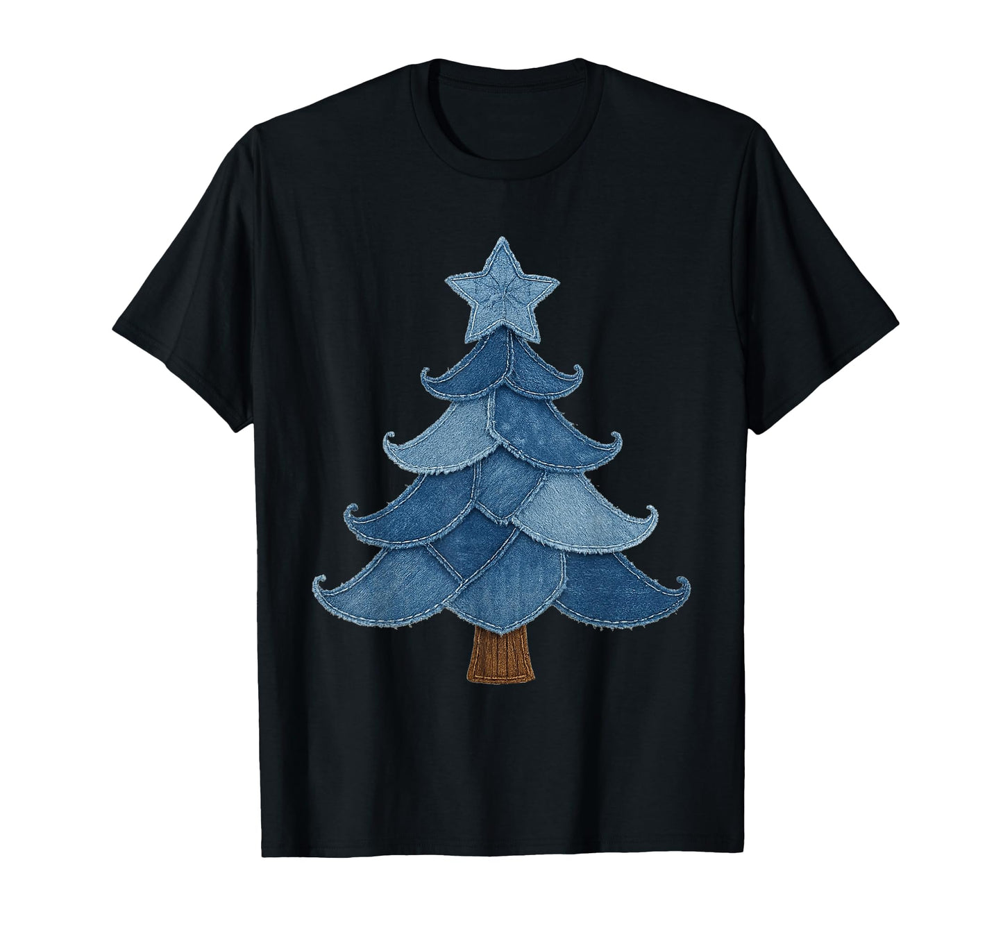 Retro Jean Patchwork Christmas Tree Rustic Country Xmas Tree T-Shirt