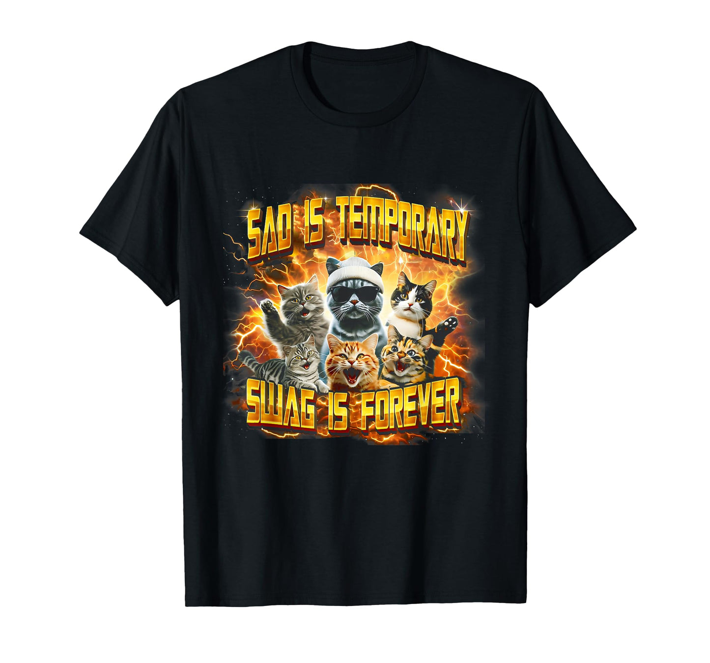 Sad Is Temporary Swag Is Forever Funny Cat Meme Silly Cats Men Women T-Shirt