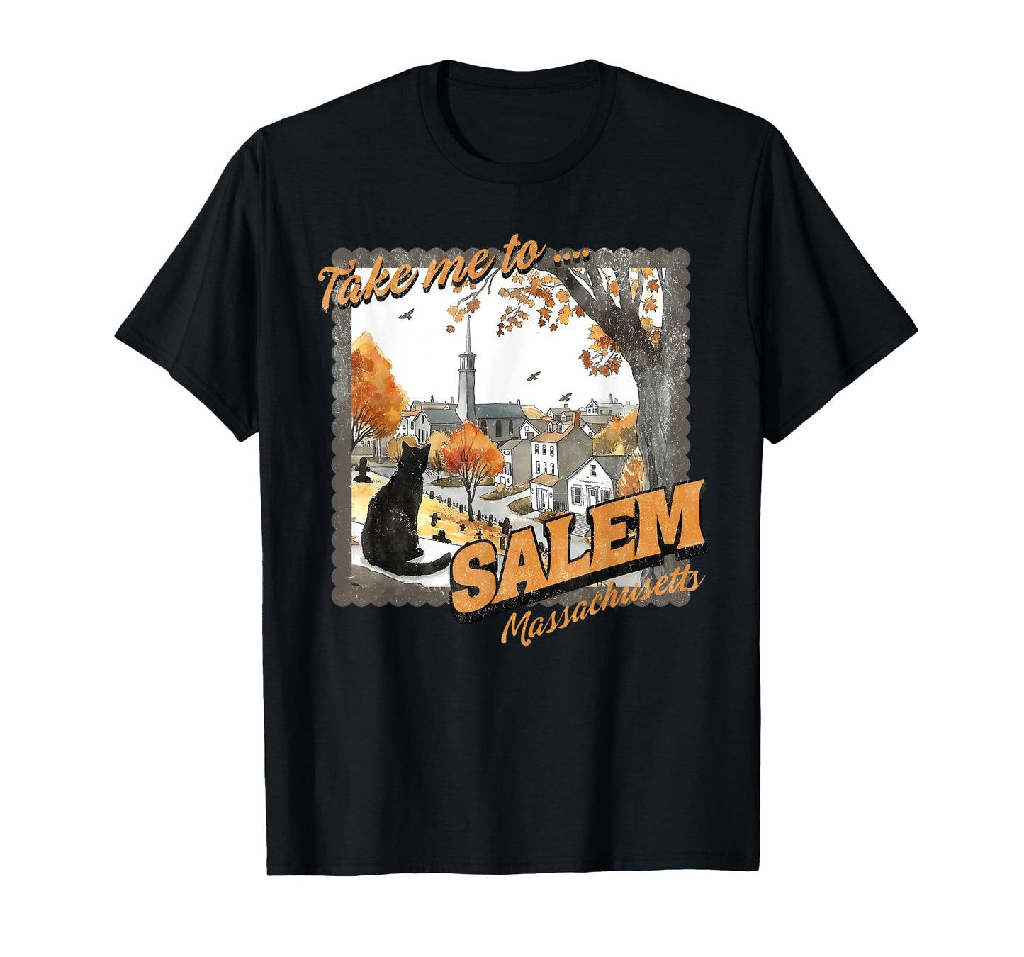 Take Me To Salem Massachusetts Black Cat Witch Halloween T-Shirt