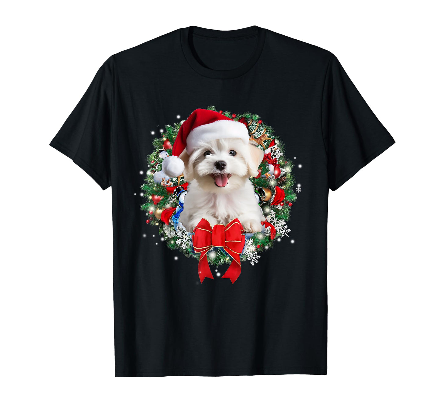 Maltese Christmas Wreath Decoration Xmas Pajamas T-Shirt