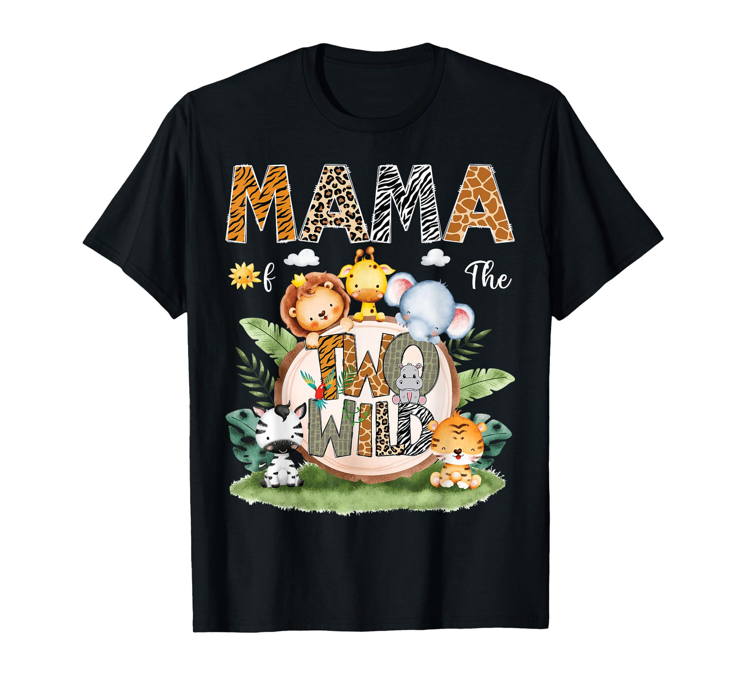 Mama Of The Two Wild 2Nd Birthday Safari Animal Lover T-Shirt