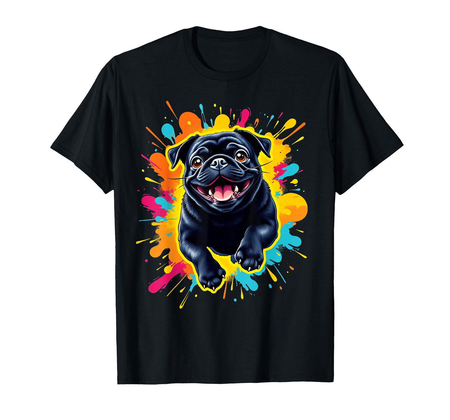 Black Pug Lovers Jumping Design Cute Pop Art Funny Black Pug T-Shirt