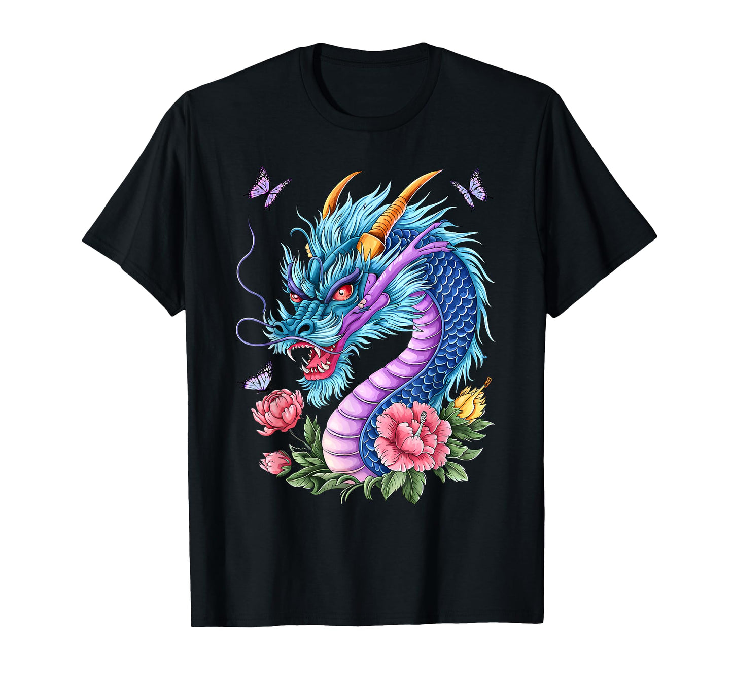 Watercolor Dragon Flowers Beautiful Art Colorful Graphic T-Shirt