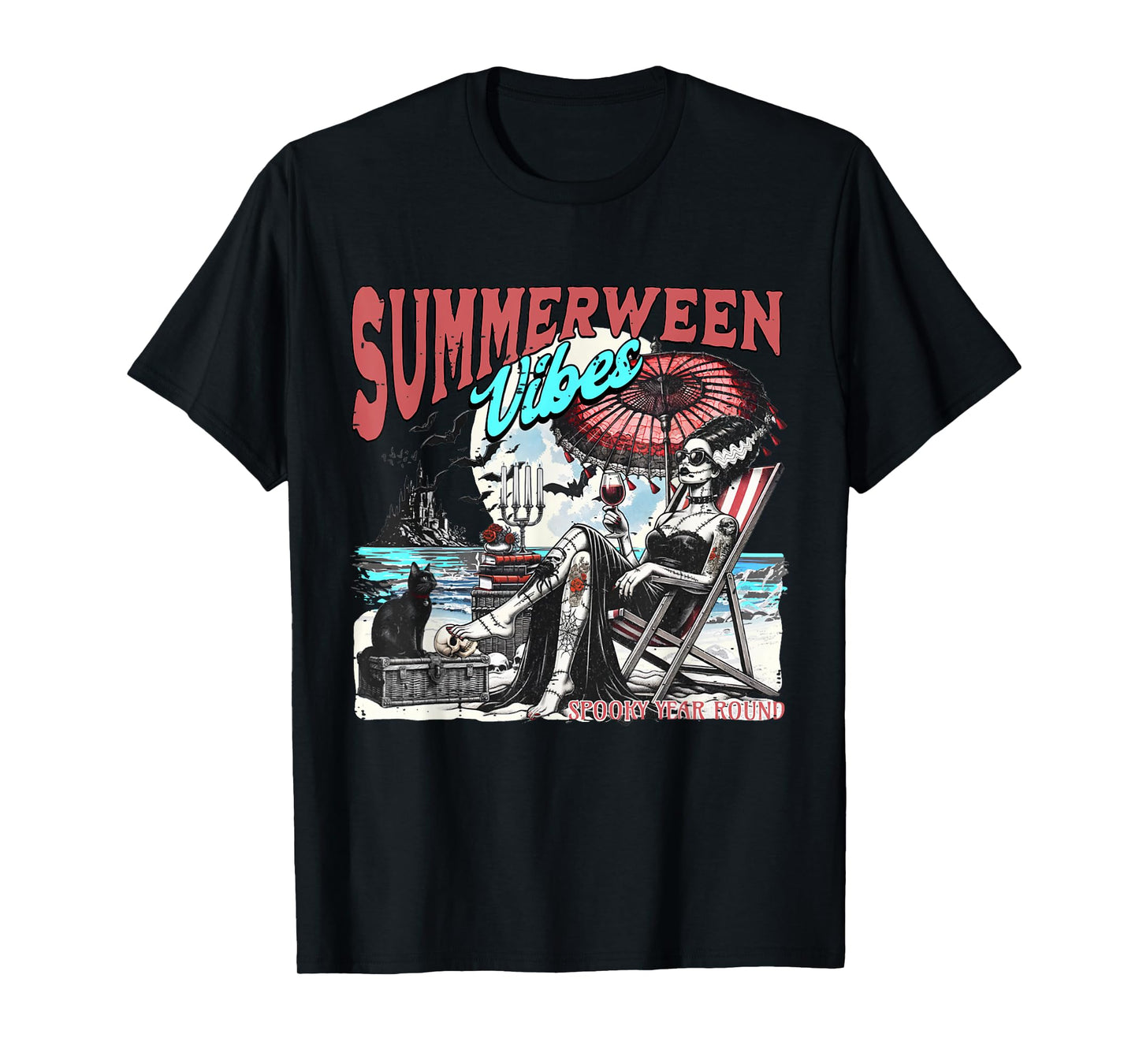 Cute Summerween Vibes Spooky Summer Halloween Skeleton Girly T-Shirt