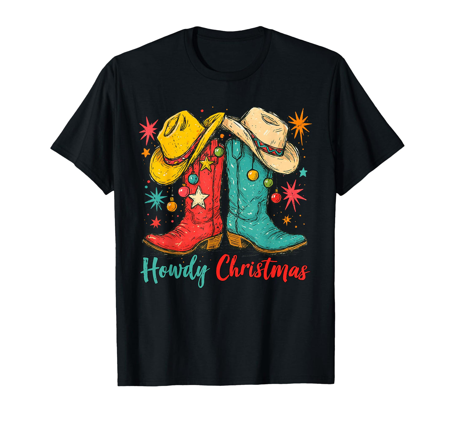 Howdy Christmas Xmas Cowboy Boots Western Men Women Kids T-Shirt