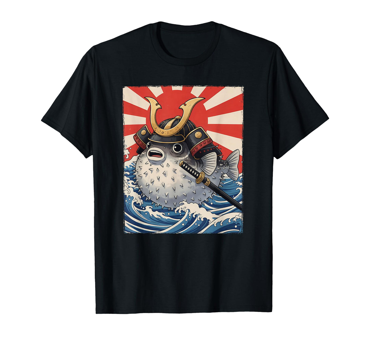 Pufferfish Samurai Japanese Anime Kawaii Wave Off Kanagawa T-Shirt