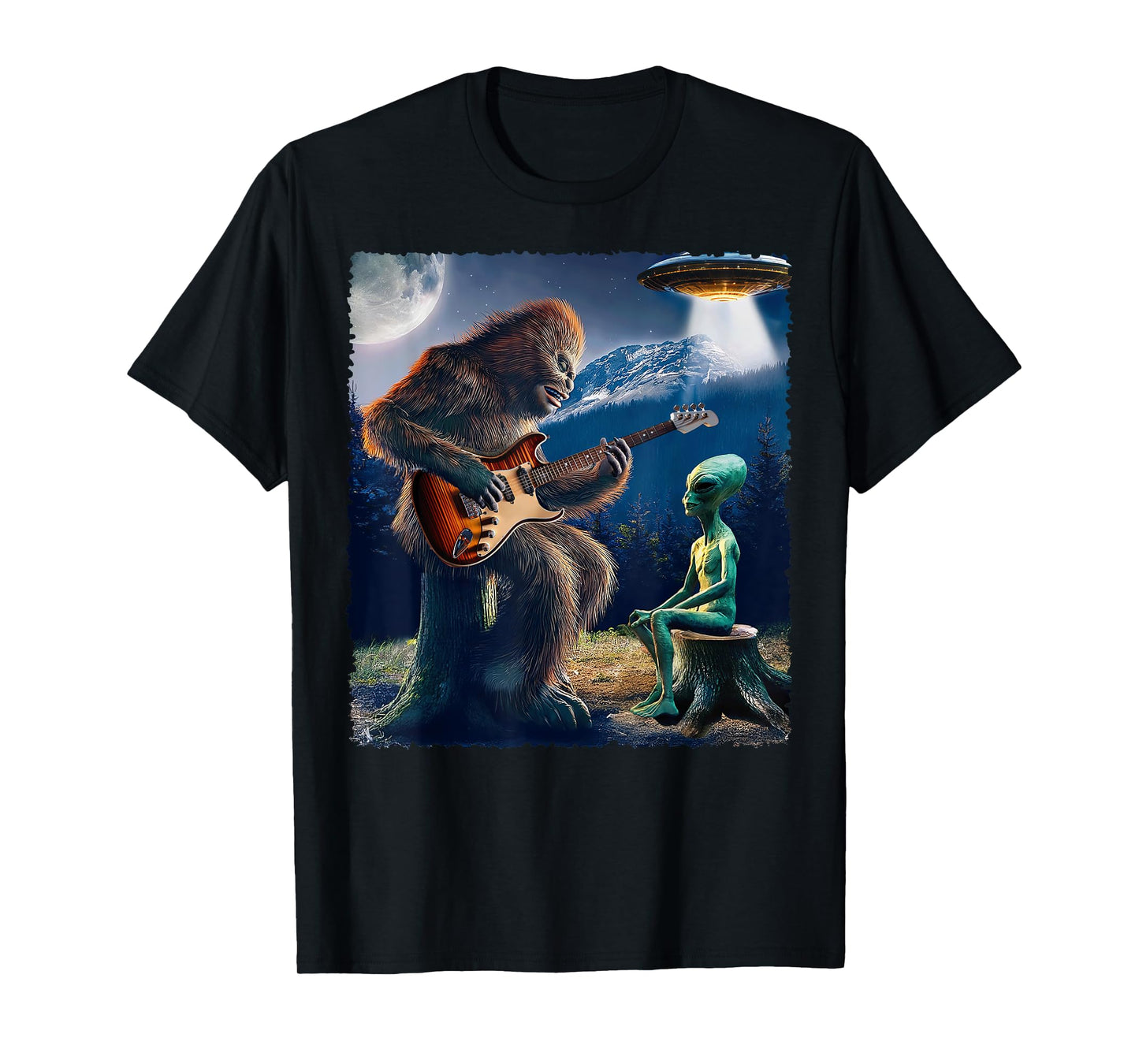 Alien Bigfoot Guitar Sasquatch UFO Men Women Kids Gift T-Shirt