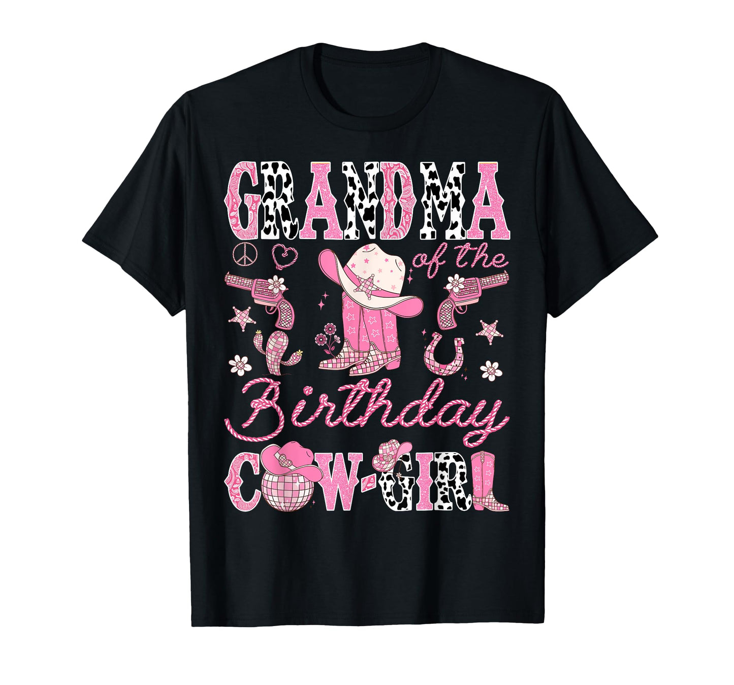 Grandma Of The Birthday Cow-Girl Pink Rodeo Western T-Shirt