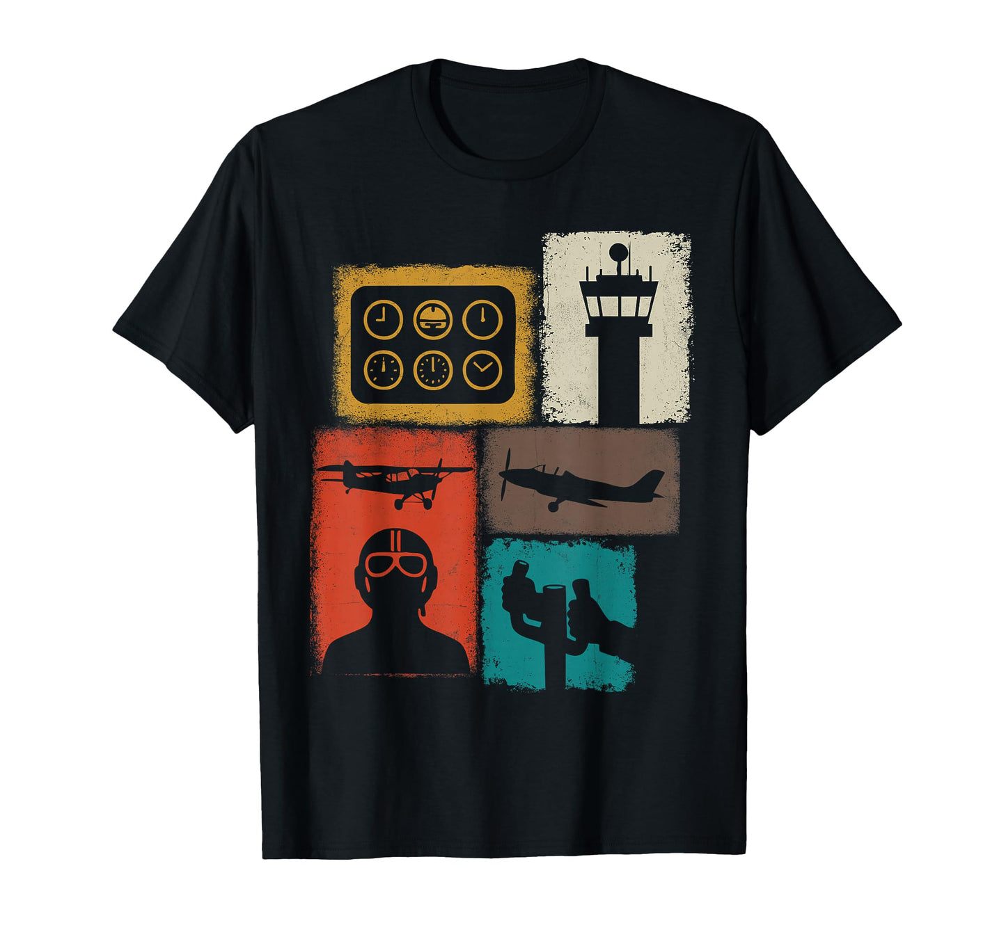 Pilot Vintage Collage Flying Men Aviator Captain T-Shirt