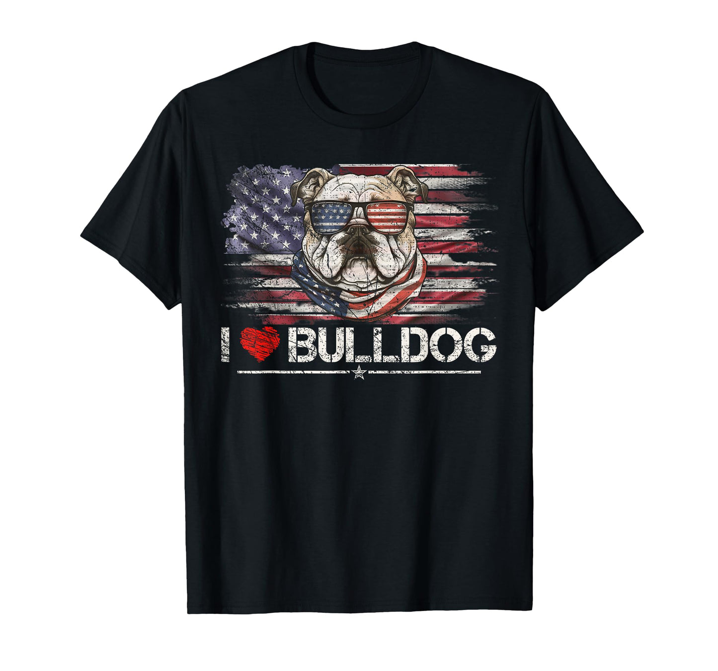 Vintage USA Flag I Love My Bulldog Dog Heart, Bulldog Lover T-Shirt for Women Kids Men