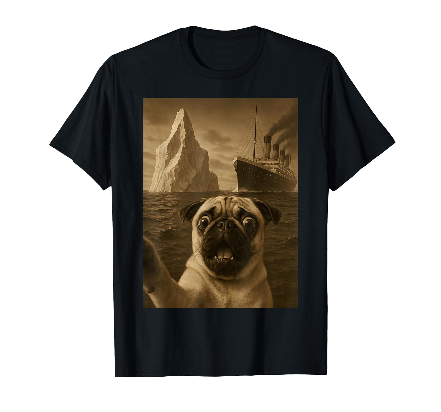 Funny Pug Dog Selfie Titanic T-Shirt