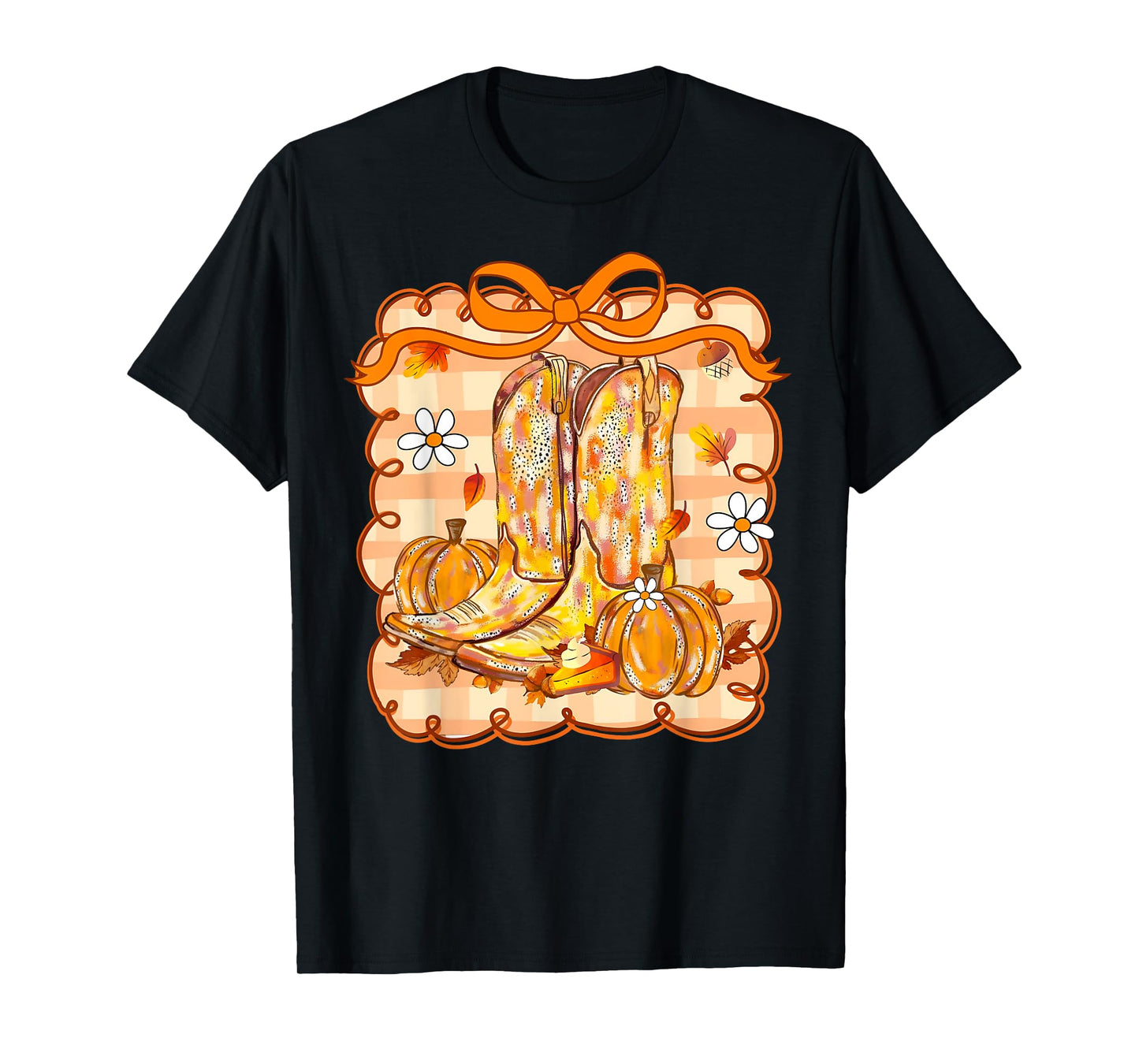 Cute Pumpkin Cowgirl Boots Coquette Bows Western Fall Howdy T-Shirt