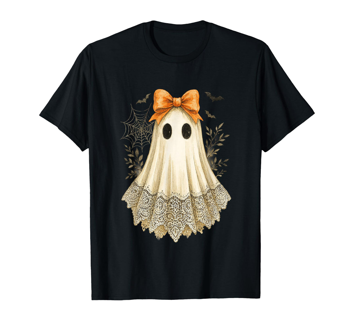 Cute Lace Ghost Bow Floral Spooky Women Funny Halloween T-Shirt