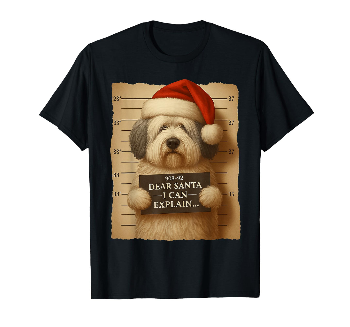 Funny Christmas Dog - Cute Old English Sheepdog Santa Hat Te T-Shirt