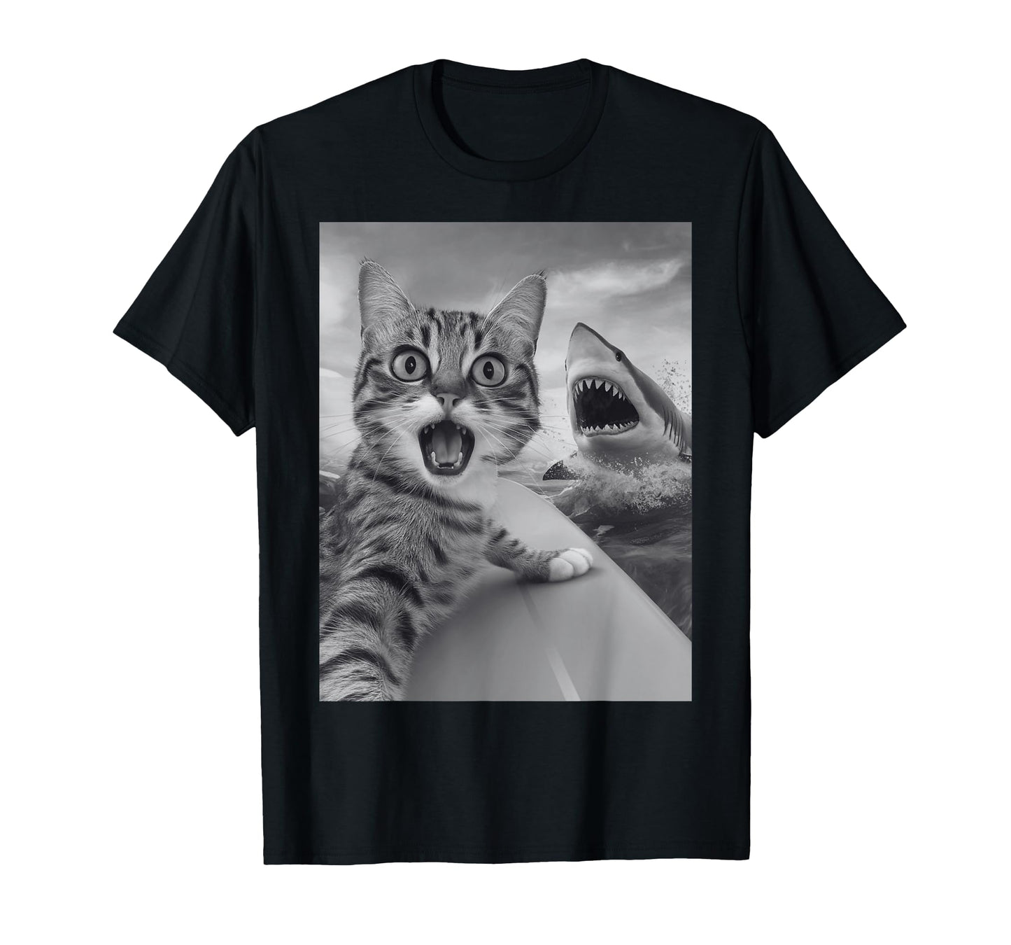 Funny Cat Selfie with Shark T-Shirt