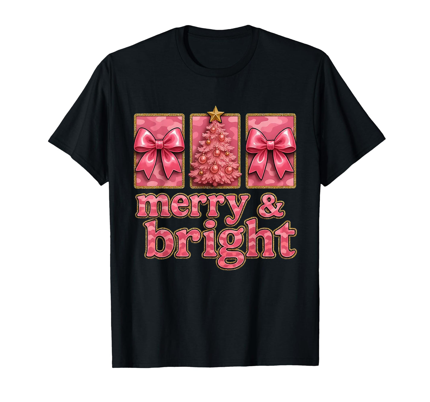 Merry and Bright Camo Christmas Tree Gift Design T-Shirt