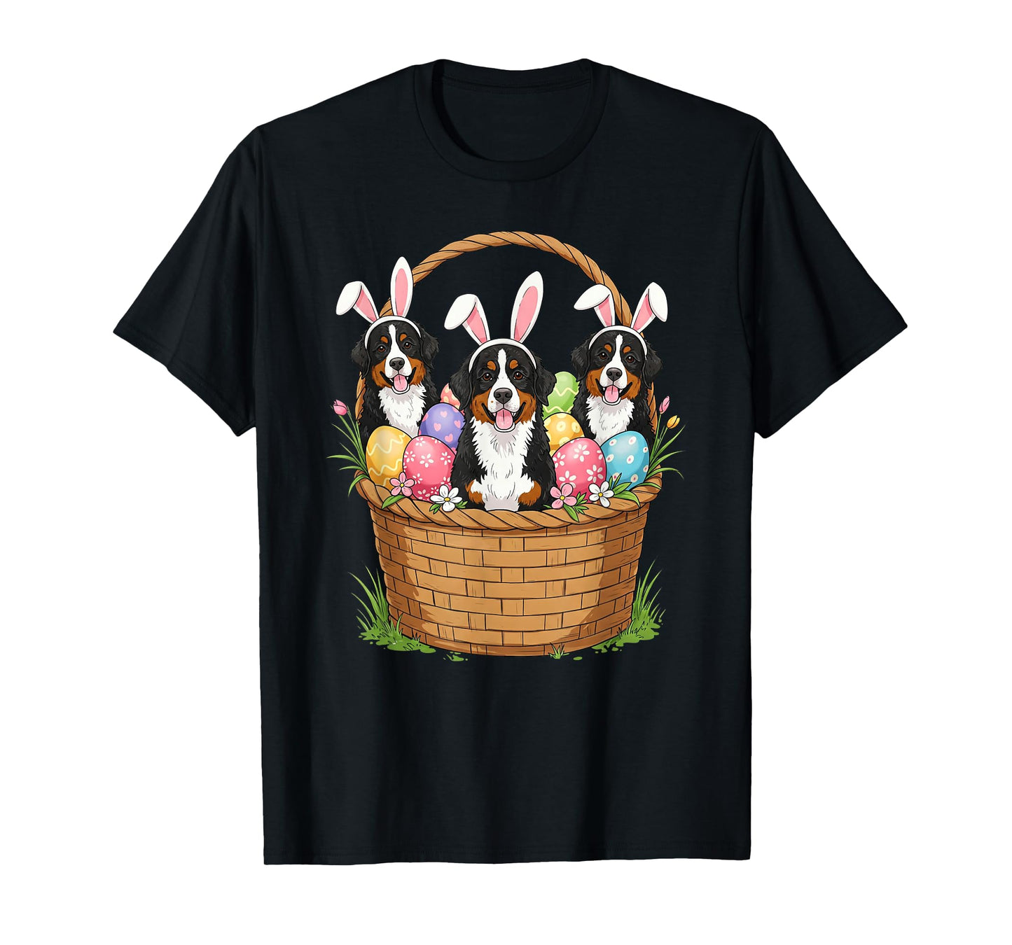 Bernese Moutain Bunny Basket Egg Easter Day Womens Mens Kids T-Shirt