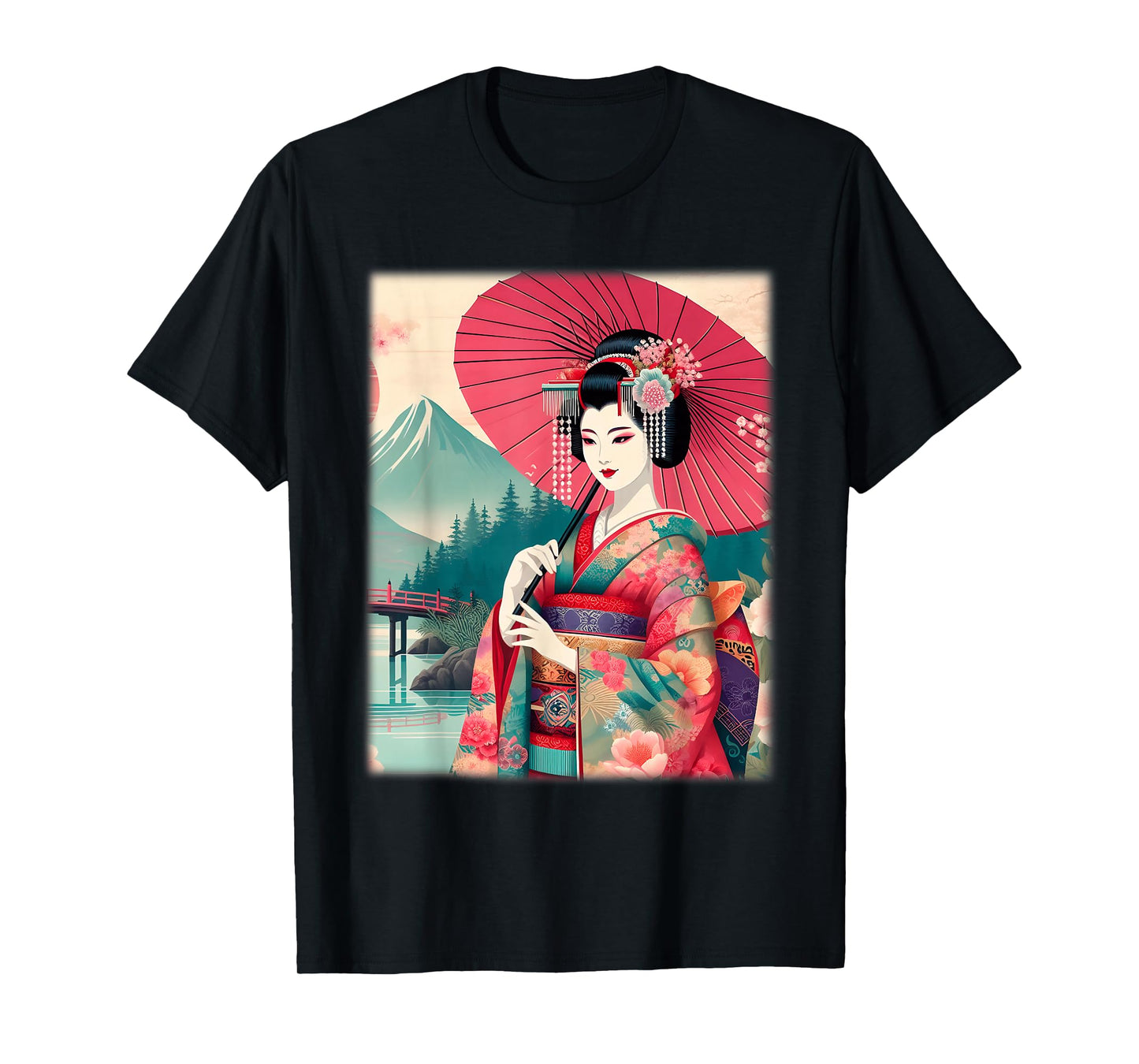 Japanese Geisha Shirt Women Traditional Hanami Woodblock Art T-Shirt