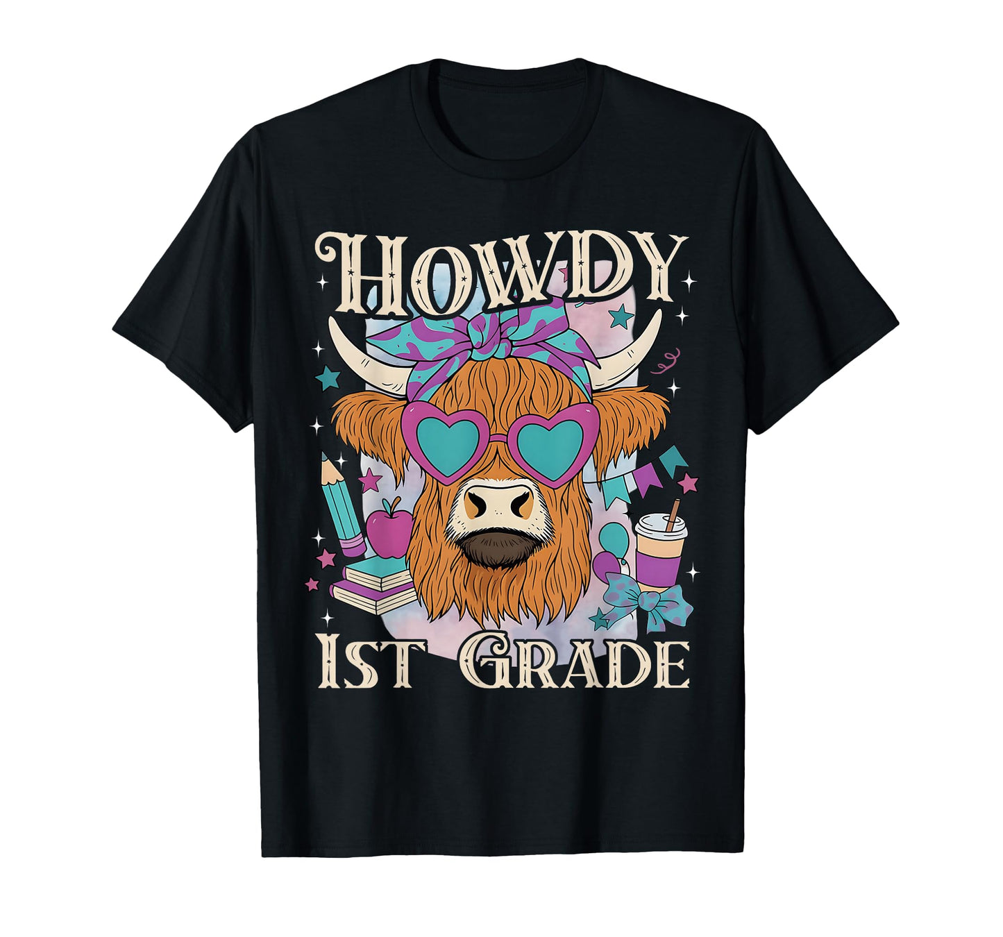 Howdy 1st Grade Highland Cow Western Back To School Teacher T-Shirt